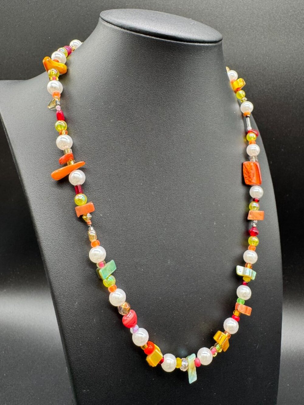 Beaded Necklace Multicoloured Glass Faux Pearls Dyed Mother of Pearl 20 inches